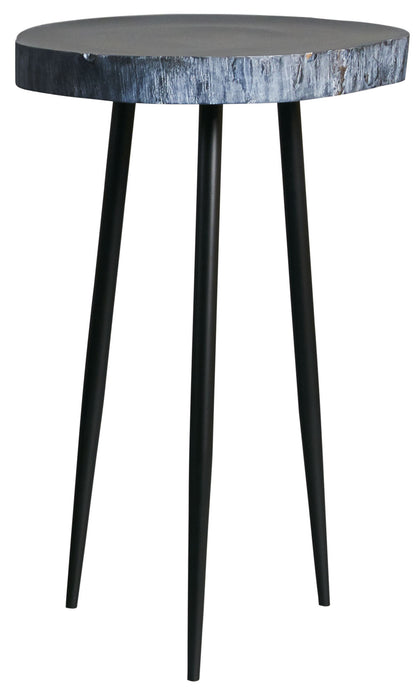 High Black Wood Slab Side Table With Metal Legs