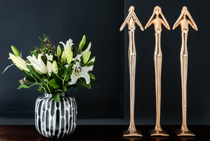 Hand painted-Black and White Vase with Vertical Pattern