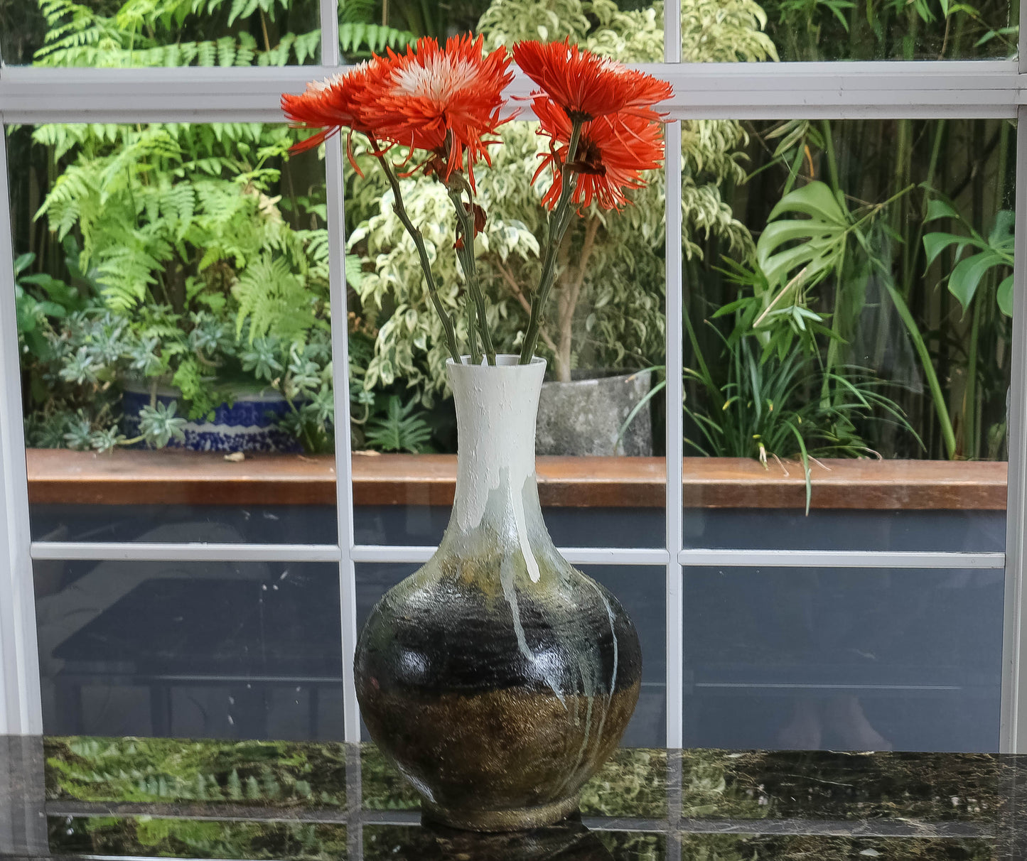 Textured Tydria Hand Painted/ Handmade Ceramic  Vase: Pastel Ice, Brown Rust