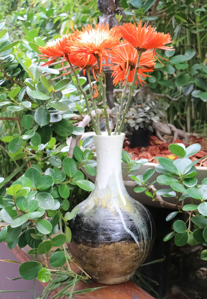 Textured Tydria Hand Painted/ Handmade Ceramic  Vase: Pastel Ice, Brown Rust