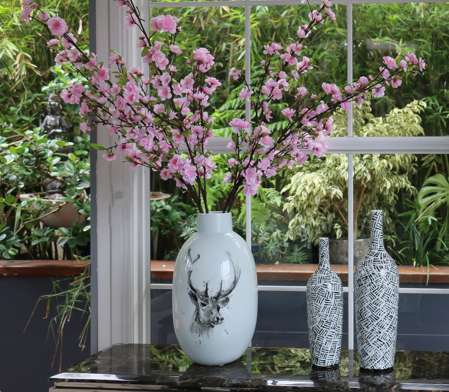 Hand painted-Black and White Tribal Vase