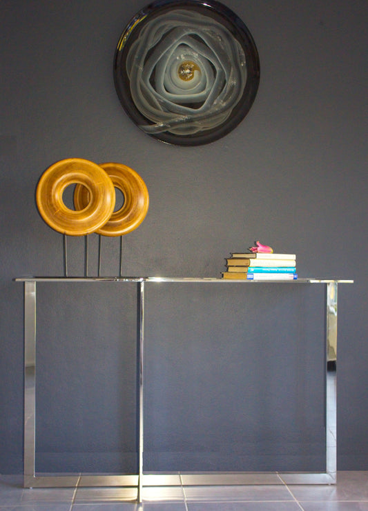 Natural handmade Wood Disc Sculpture On Display Stand (70% OFF)