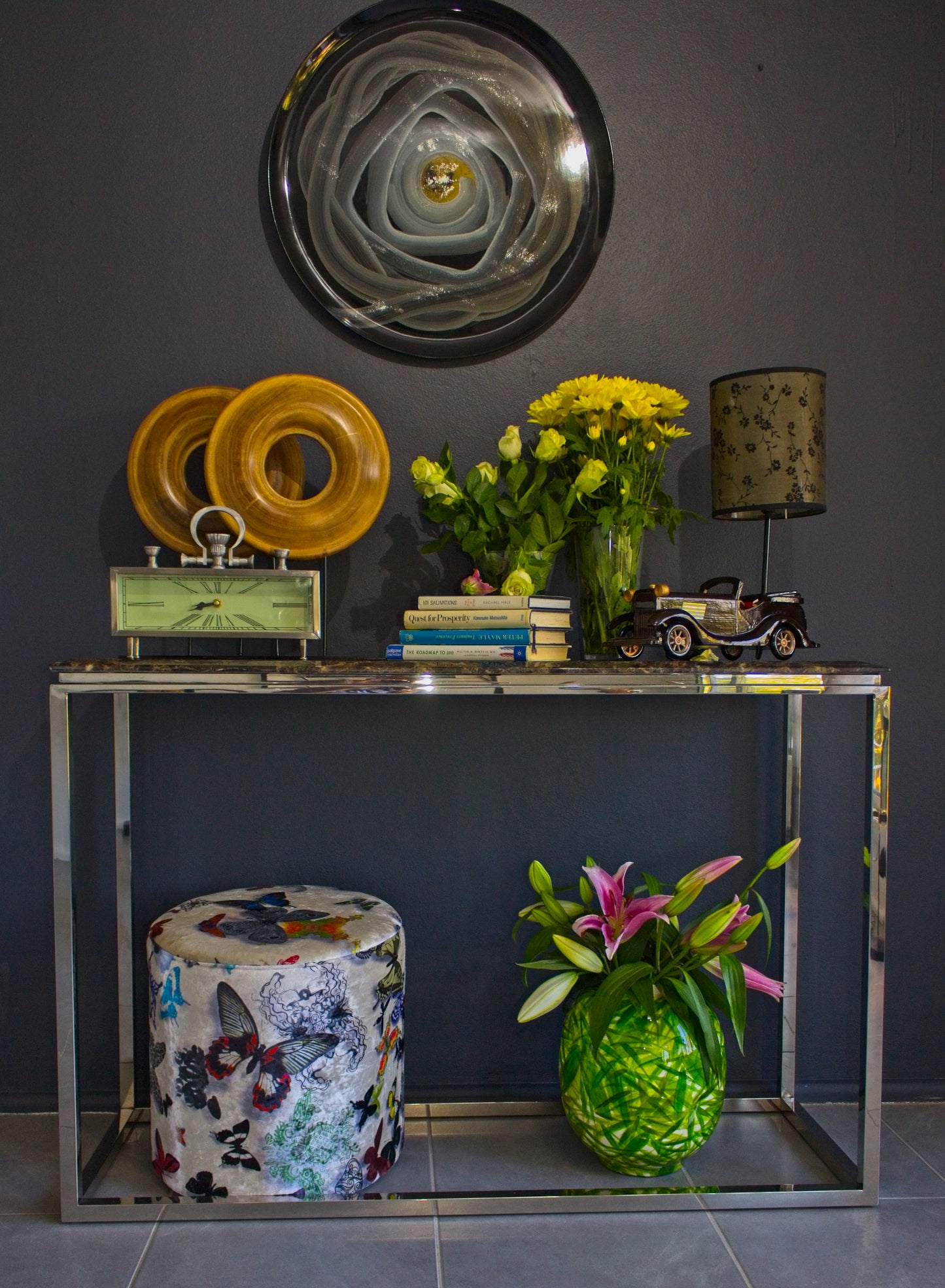 Natural handmade Wood Disc Sculpture On Display Stand (70% OFF)