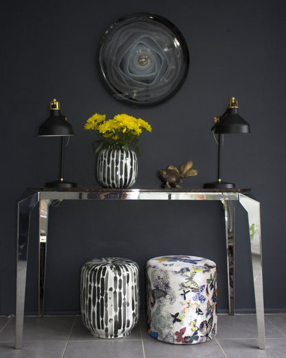 Hand painted-Black and White Vase with Vertical Pattern