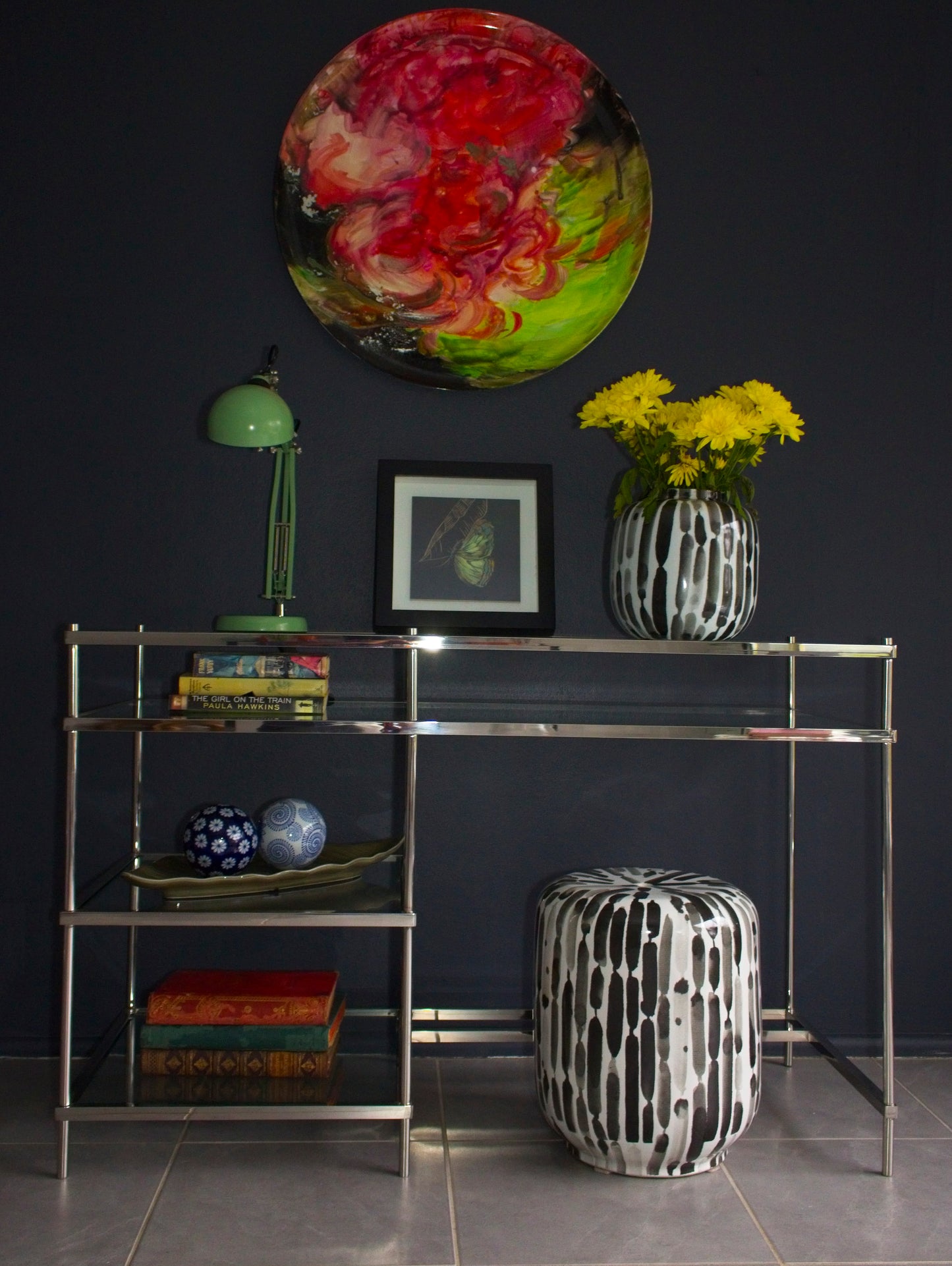 Hand painted-Black and White Vase with Vertical Pattern