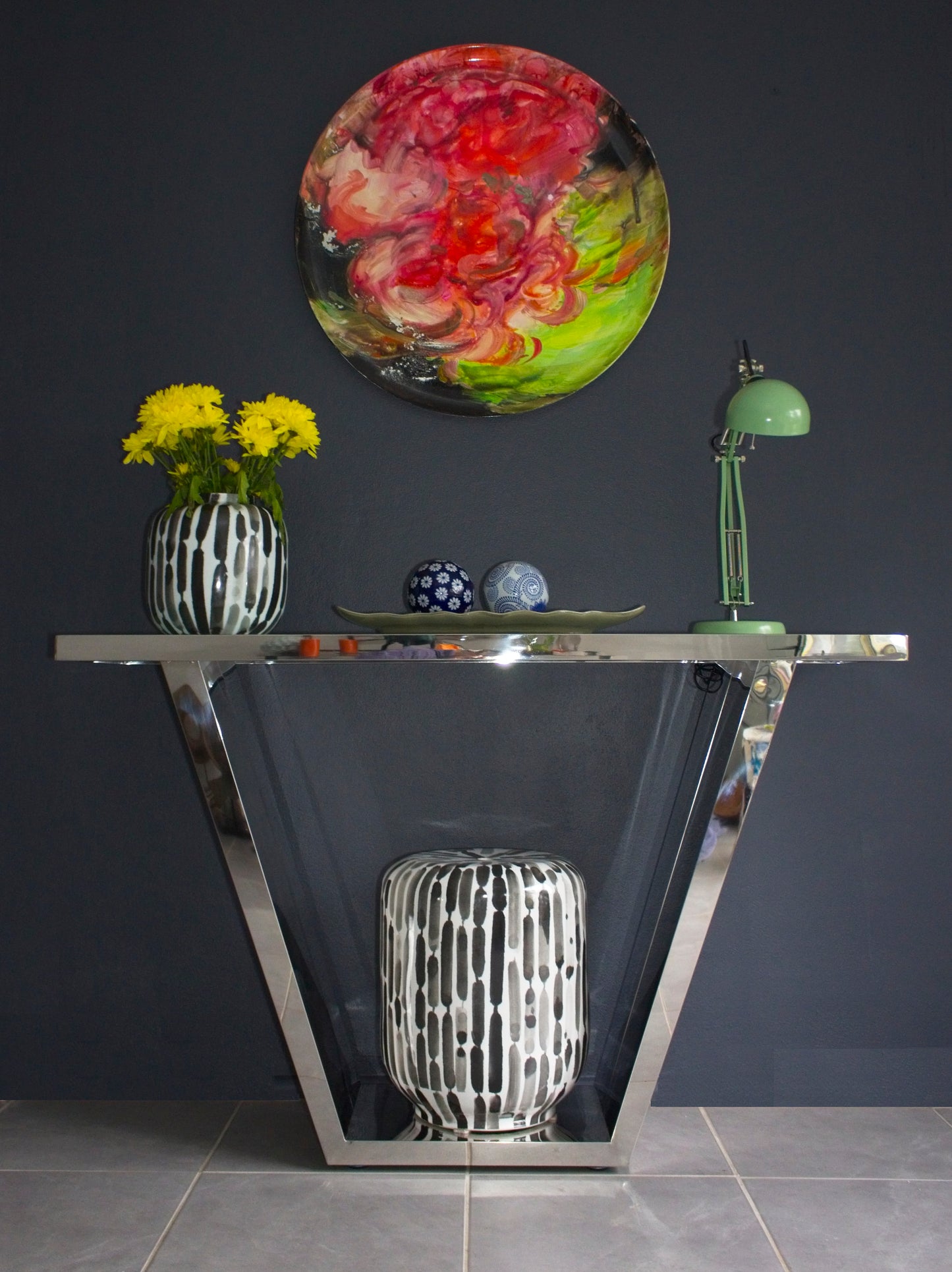 Hand painted-Black and White Vase with Vertical Pattern