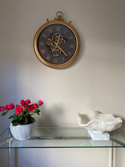 62 Cm Roman Numeral Vintage Gold Moving Gear Wall Clock