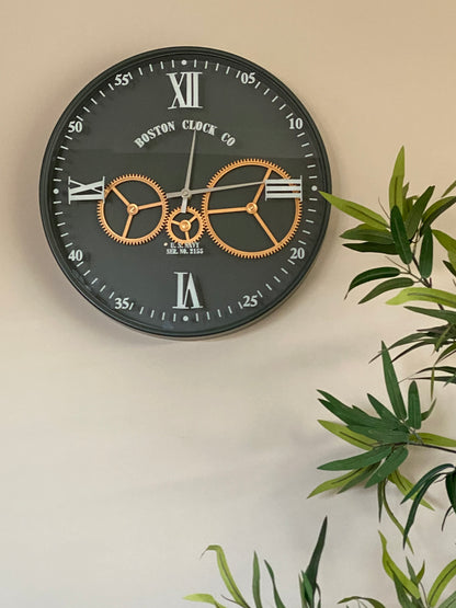 Boston CC 40 Cm Roman Numeral Moving Gear Wall Clock