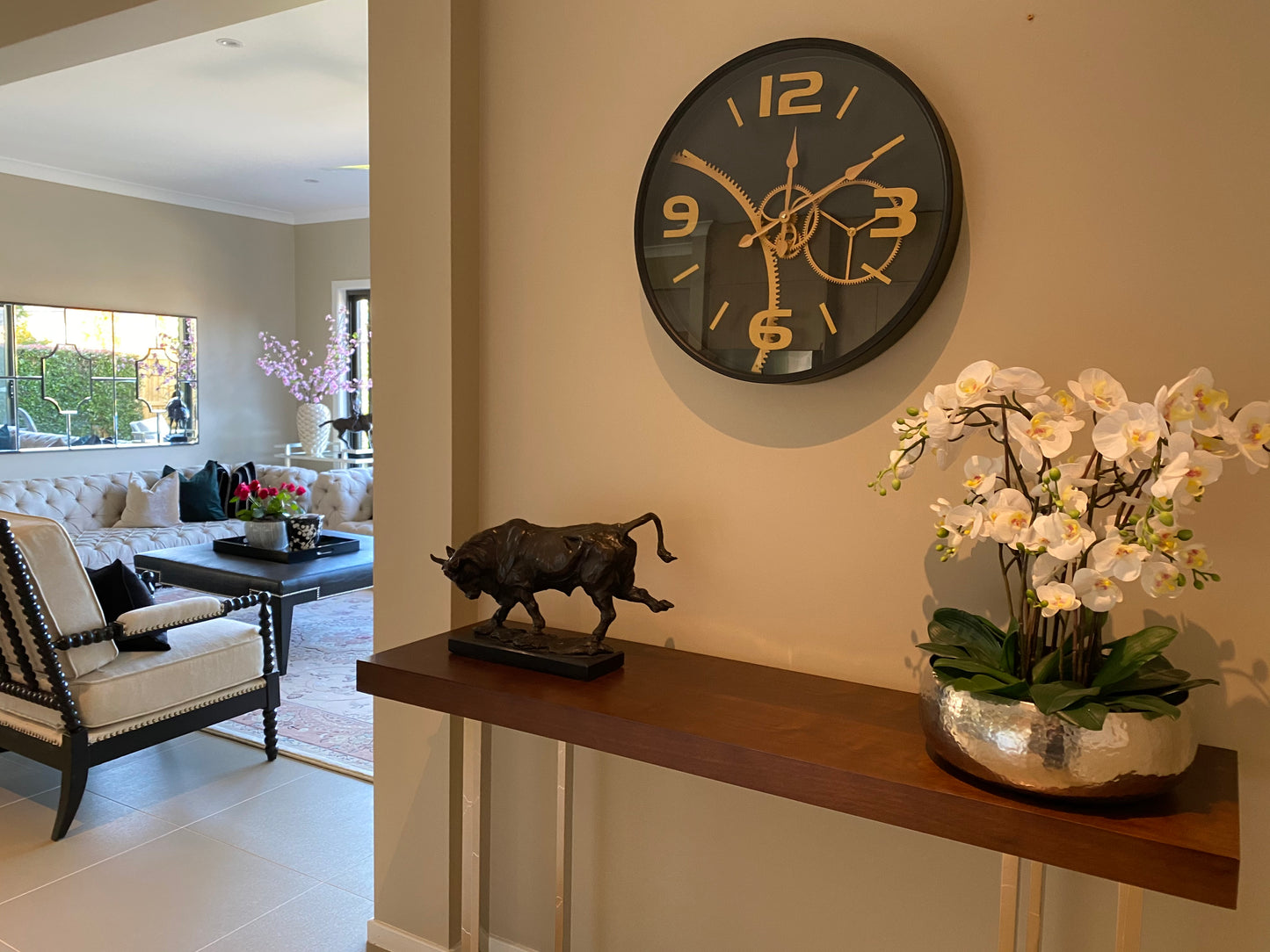 59 Cm Gold & Black Chumming Process Moving Gear Wall clock