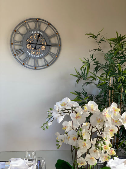 TRADEMARK 60.5  Cm Grey & Gold Roman Numeral Moving Gear Wall Clock