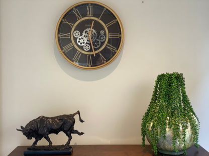 London 54.5 Cm Classic Gold Roman Numeral Moving Gold Gear Wall Clock