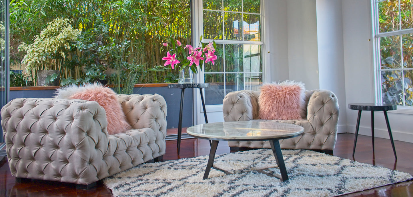Medium Black Wood Slab Side Table with Metal Legs