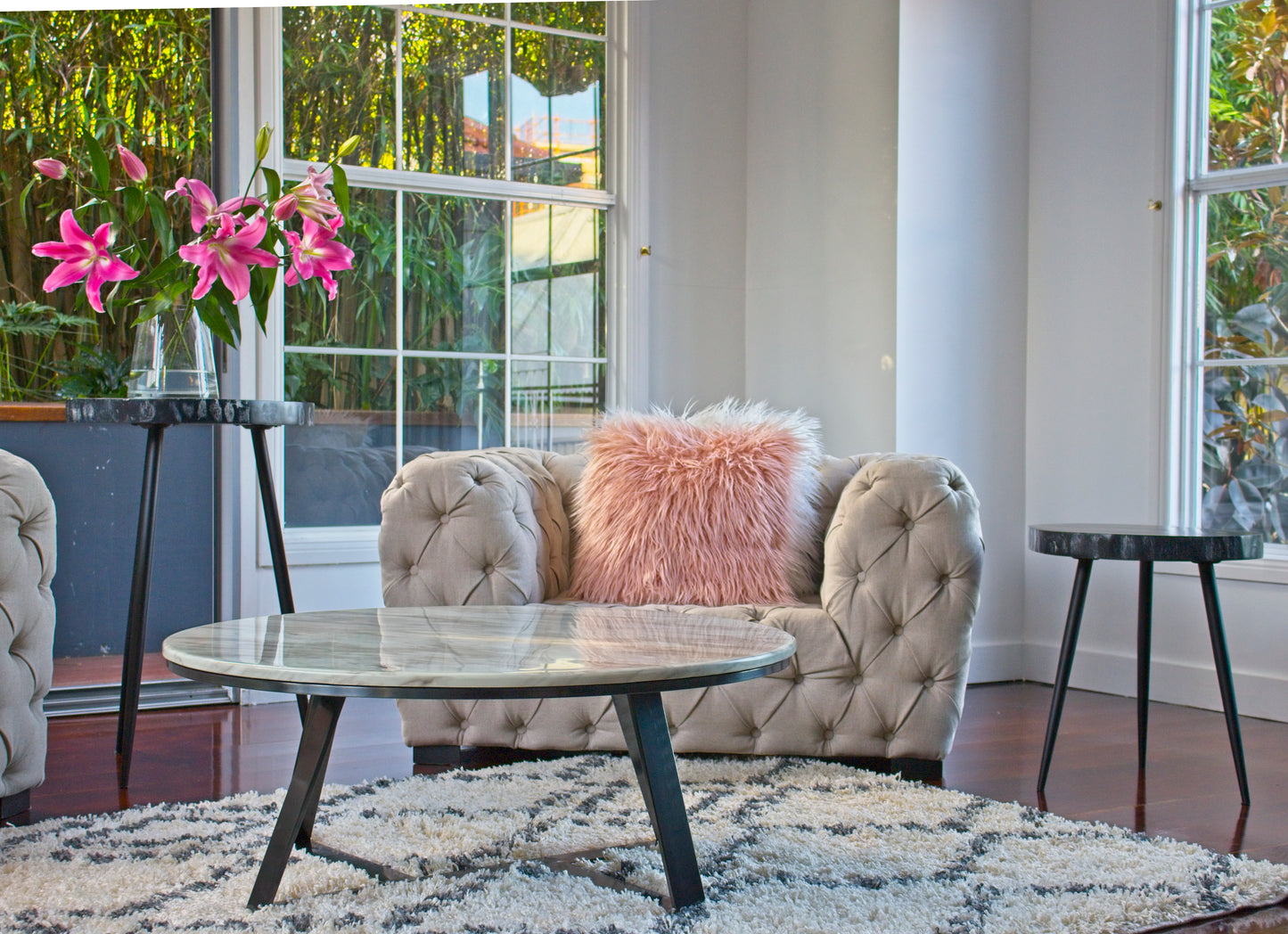 Medium Black Wood Slab Side Table with Metal Legs