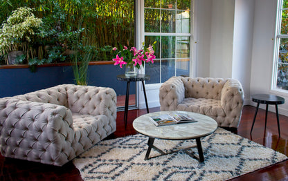 Medium Black Wood Slab Side Table with Metal Legs