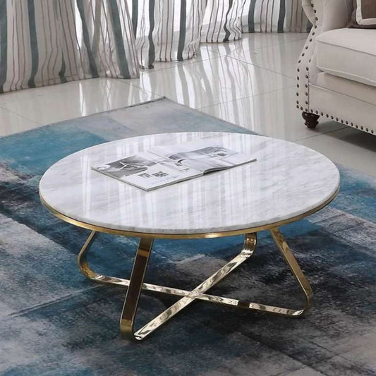 Roza Mirror Polished Stainless Steel or Gold Coffee Table with White Marble Top (Pick up only)