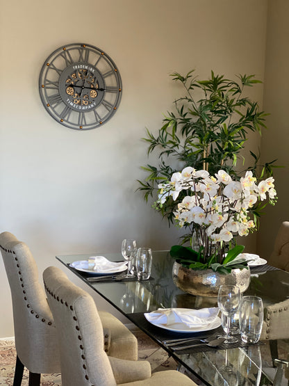 TRADEMARK 60.5  Cm Grey & Gold Roman Numeral Moving Gear Wall Clock