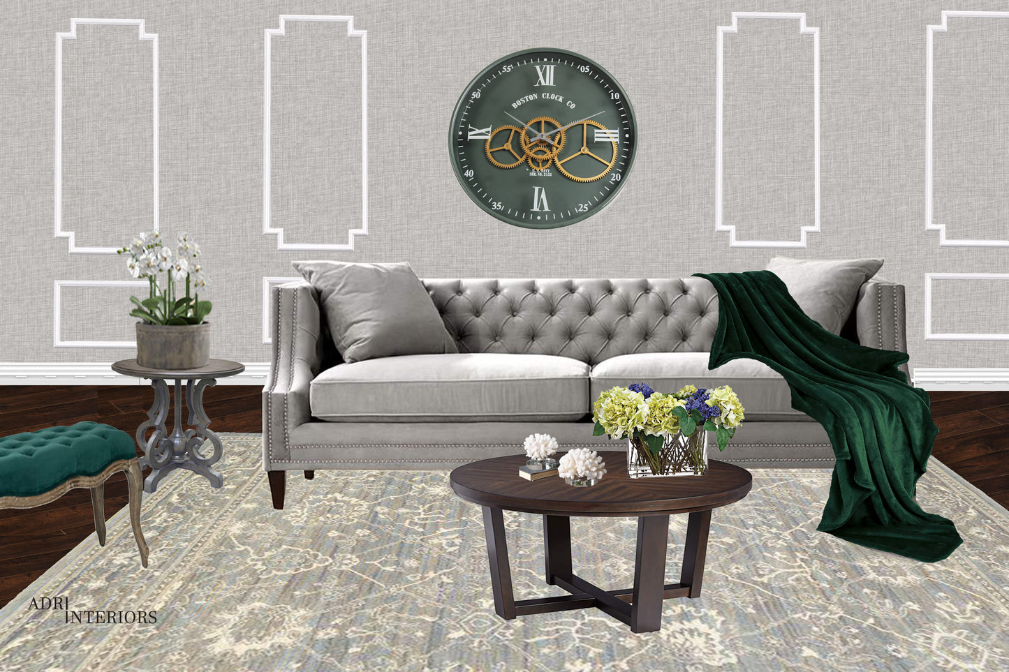 Boston CC 40 Cm Roman Numeral Moving Gear Wall Clock