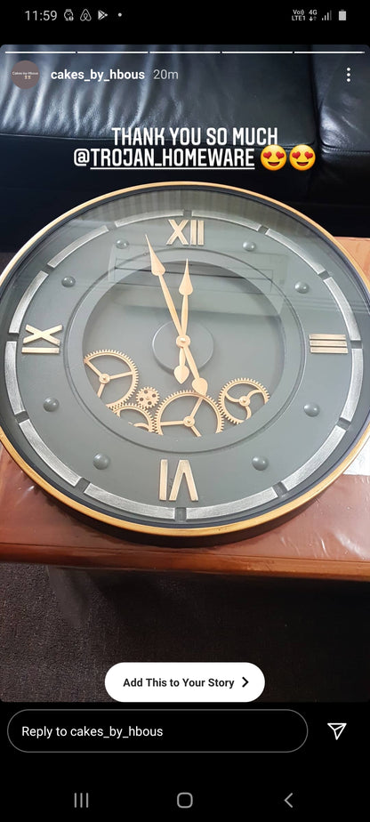 Large 59 Cm Roman Numeral Moving Gear Wall Clock