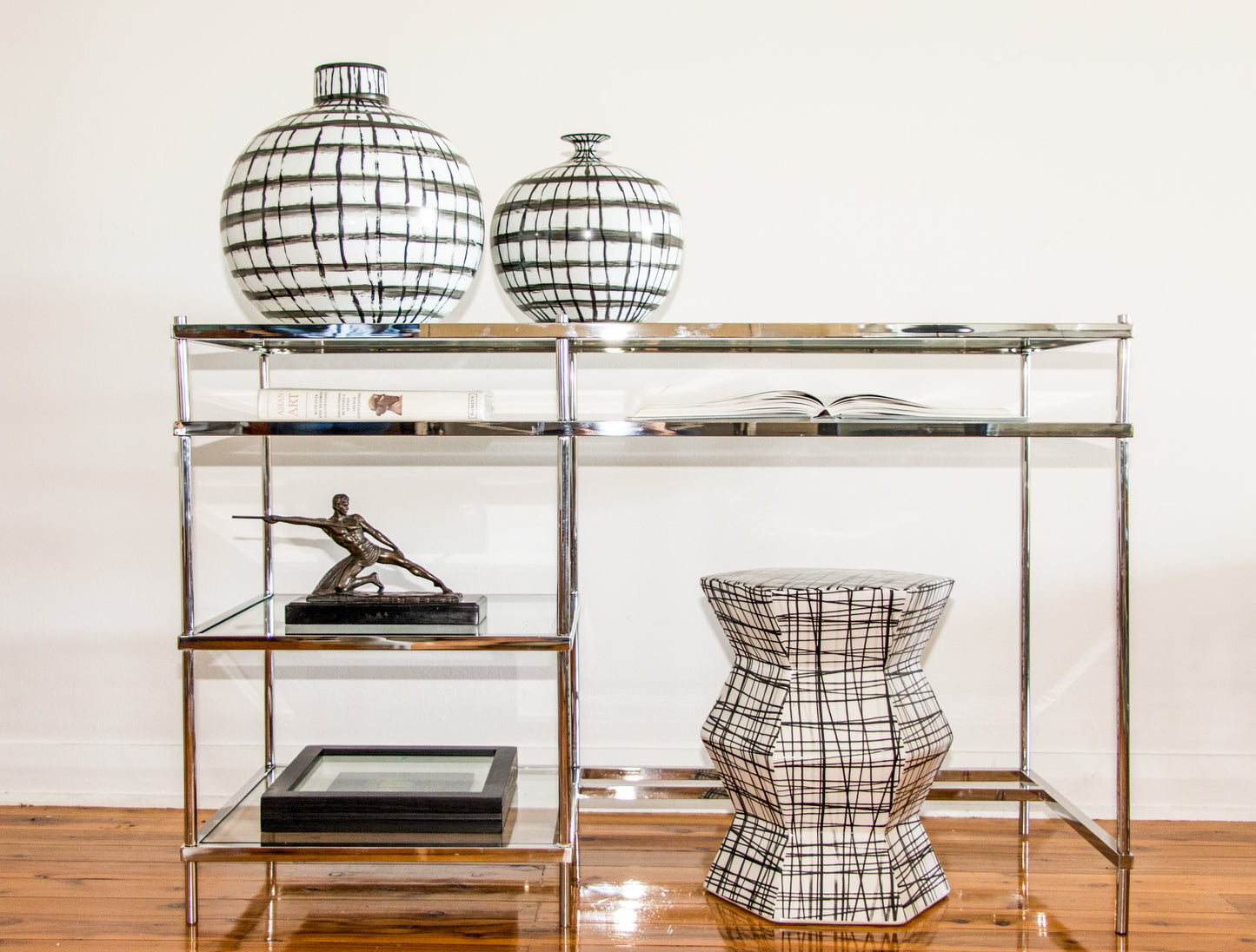 Small Hand painted Graphic Black and White Strips Vase