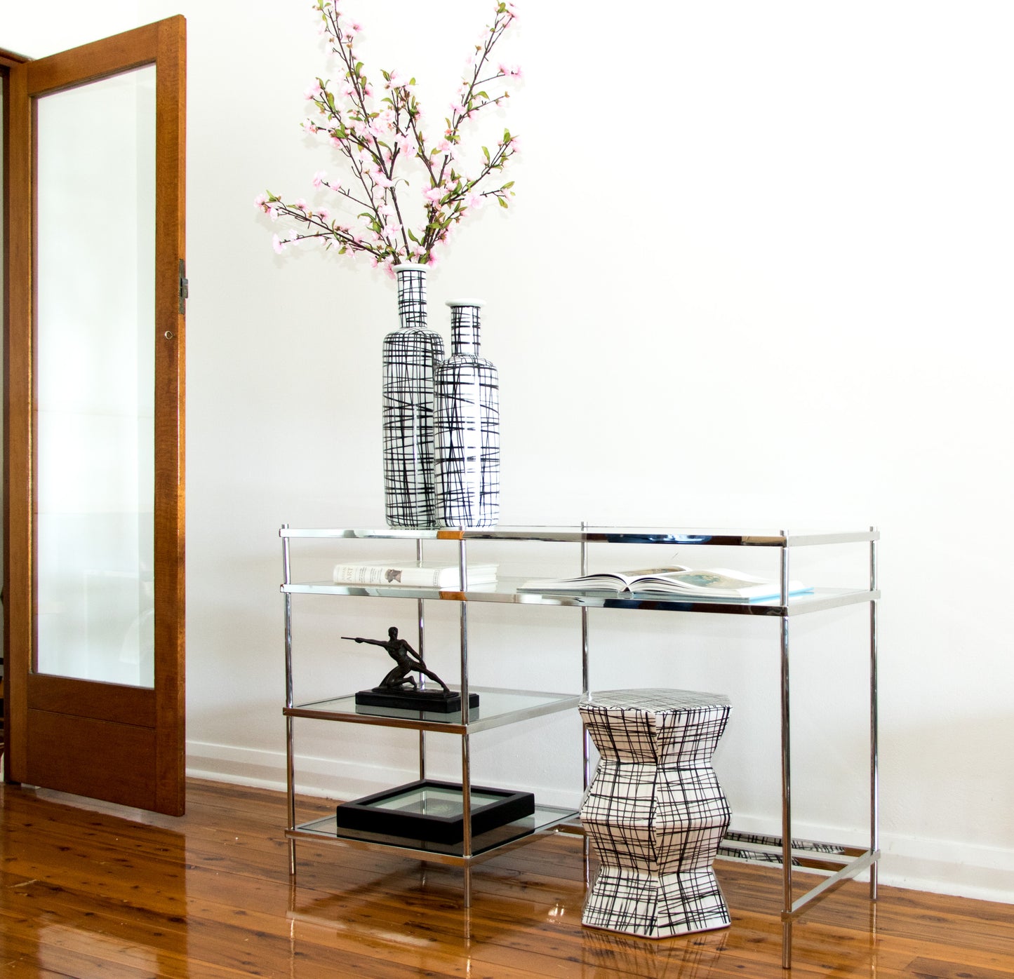 X-Tall Hand printed Vase, Graphic black & white pattern