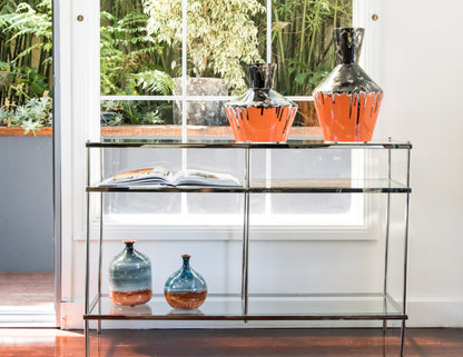 Large Textured Vintage Black And Orange Vase, Drip Painting (70% OFF)