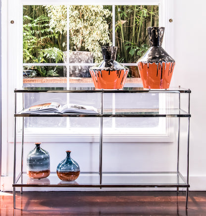 Large Geometric Textured Vintage Black And Orange Vase, Drip Painting (70% OFF)