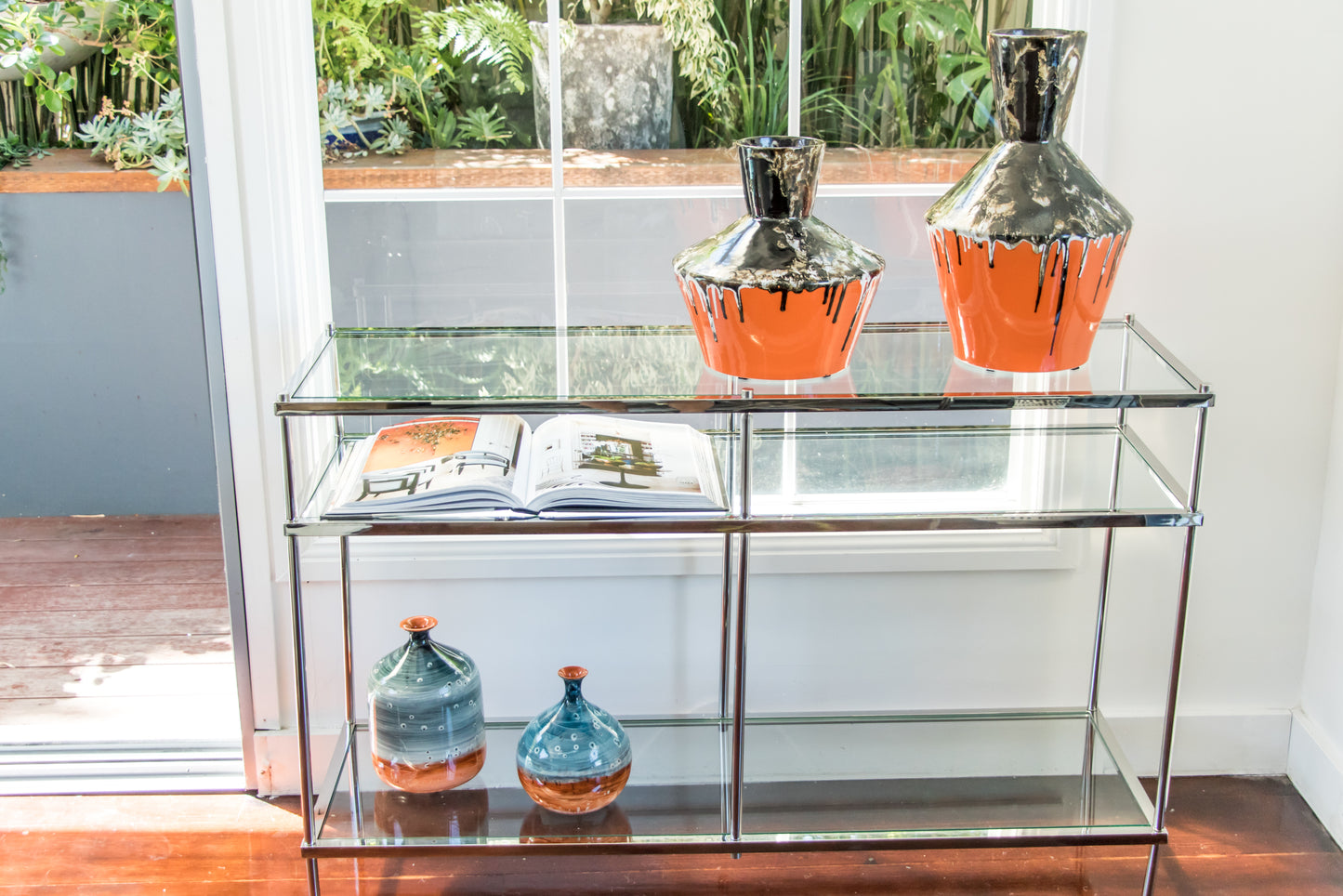 Large Geometric Textured Vintage Black And Orange Vase, Drip Painting (70% OFF)