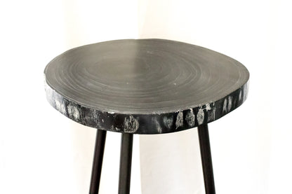 High Black Wood Slab Side Table With Metal Legs