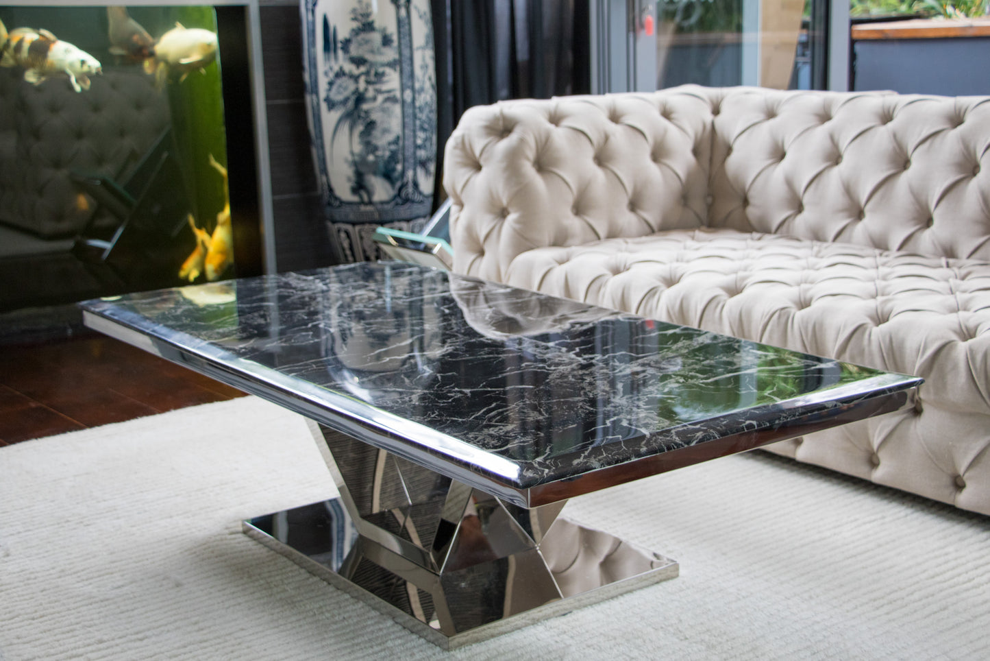 Zivan Polished Stainless Steel Coffee Table With Marble Top (Pick up only)