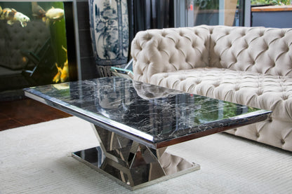 Zivan Polished Stainless Steel Coffee Table With Marble Top (Pick up only)