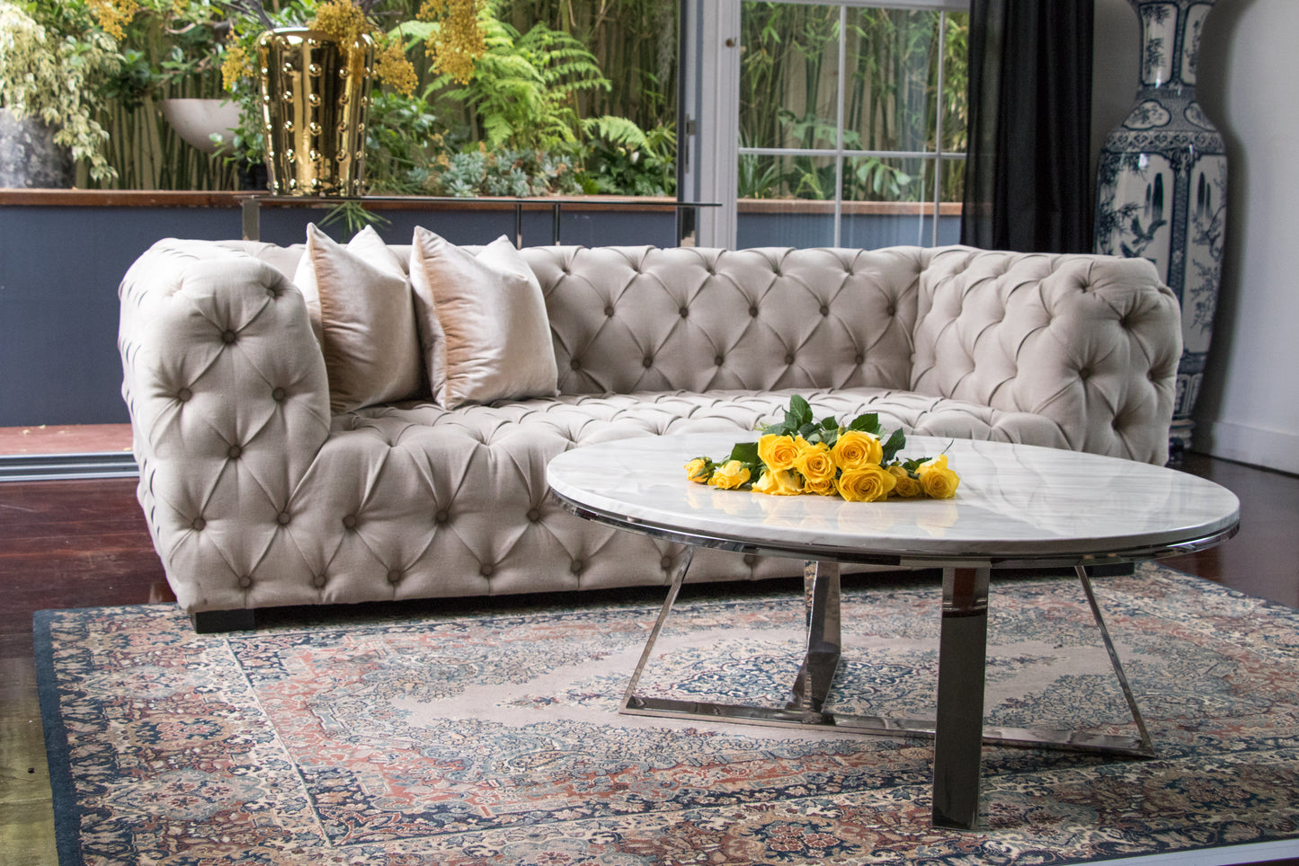 Aska Polished Stainless Steel or Black Coffee Table with White Marble Top (Pick up only)