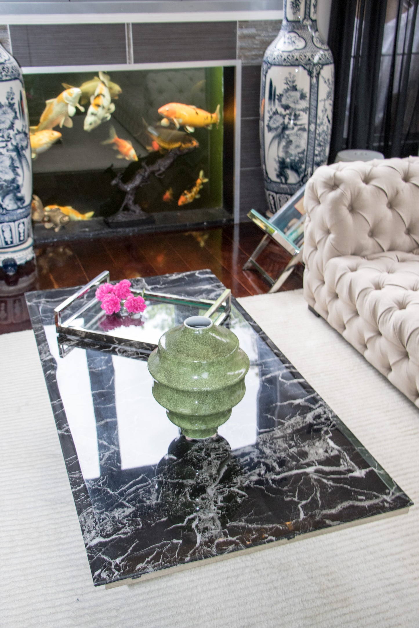 Zivan Polished Stainless Steel Coffee Table With Marble Top (Pick up only)