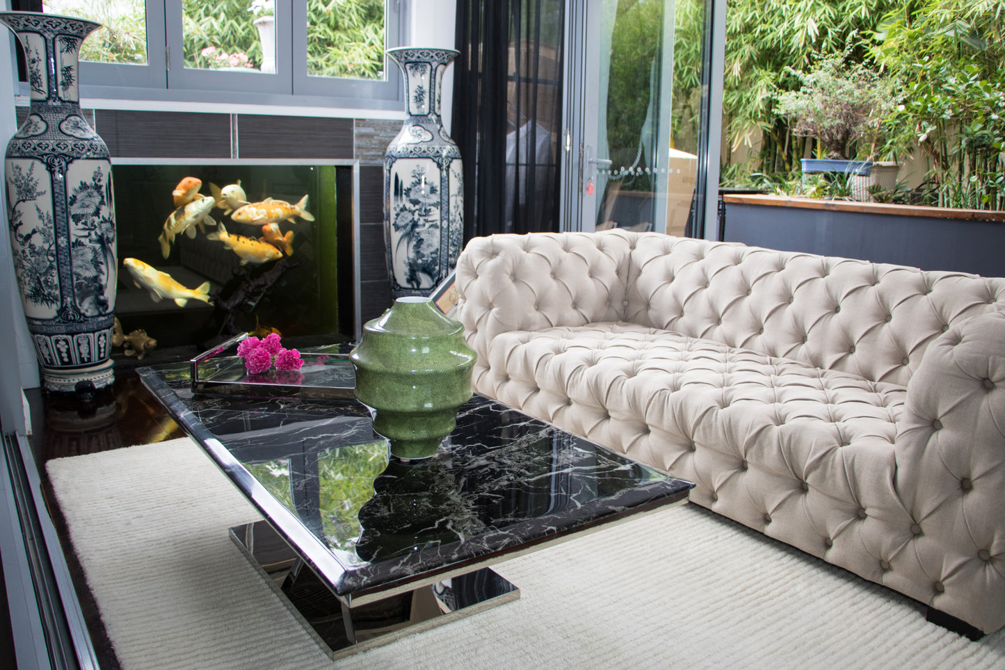 Zivan Polished Stainless Steel Coffee Table With Marble Top (Pick up only)