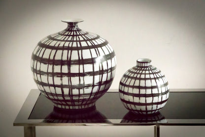 Small Hand painted Graphic Black and White Strips Vase