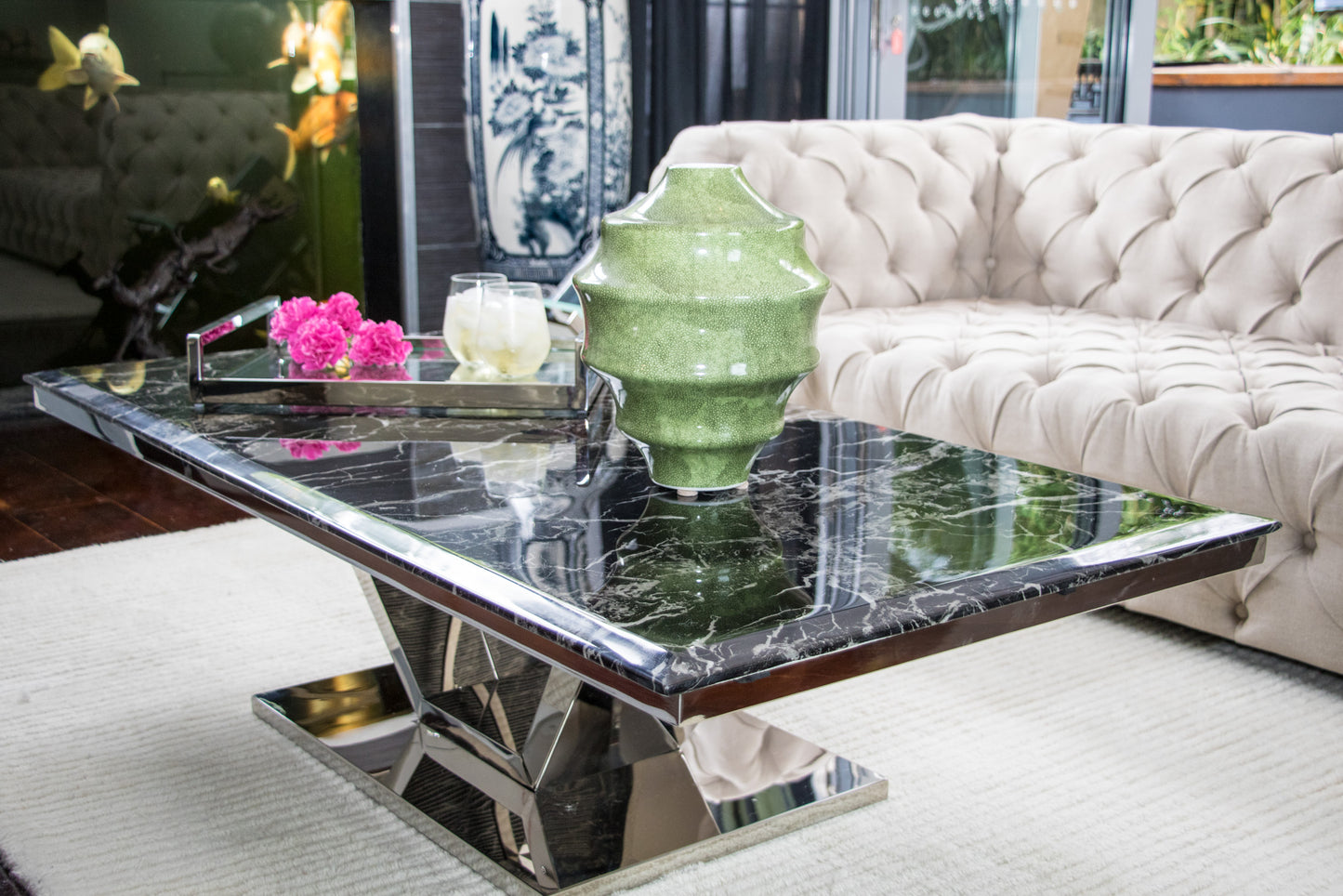 Zivan Polished Stainless Steel Coffee Table With Marble Top (Pick up only)