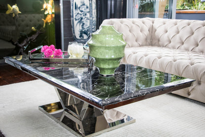 Zivan Polished Stainless Steel Coffee Table With Marble Top (Pick up only)