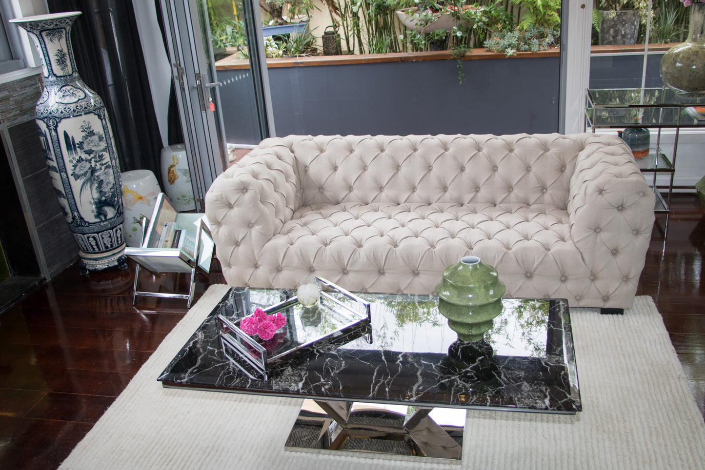 Zivan Polished Stainless Steel Coffee Table With Marble Top (Pick up only)