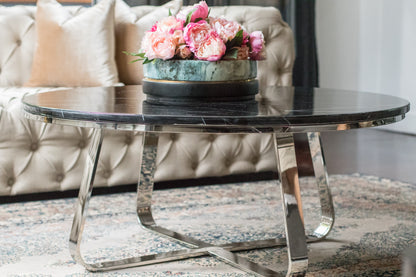 Belen Polished Stainless Steel Coffee Table with Black Marble Top (Pick up only)