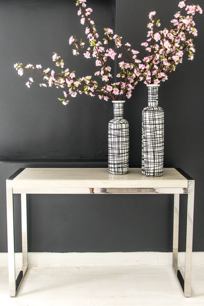 X-Tall Hand printed Vase, Graphic black & white pattern