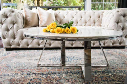 Aska Polished Stainless Steel or Black Coffee Table with White Marble Top (Pick up only)