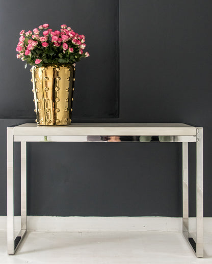 Dara Mirror Stainless Steel Console with White Marble Top (Pick up only)