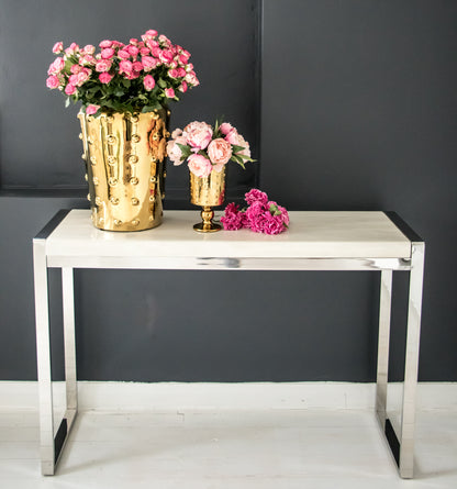 Dara Mirror Stainless Steel Console with White Marble Top (Pick up only)