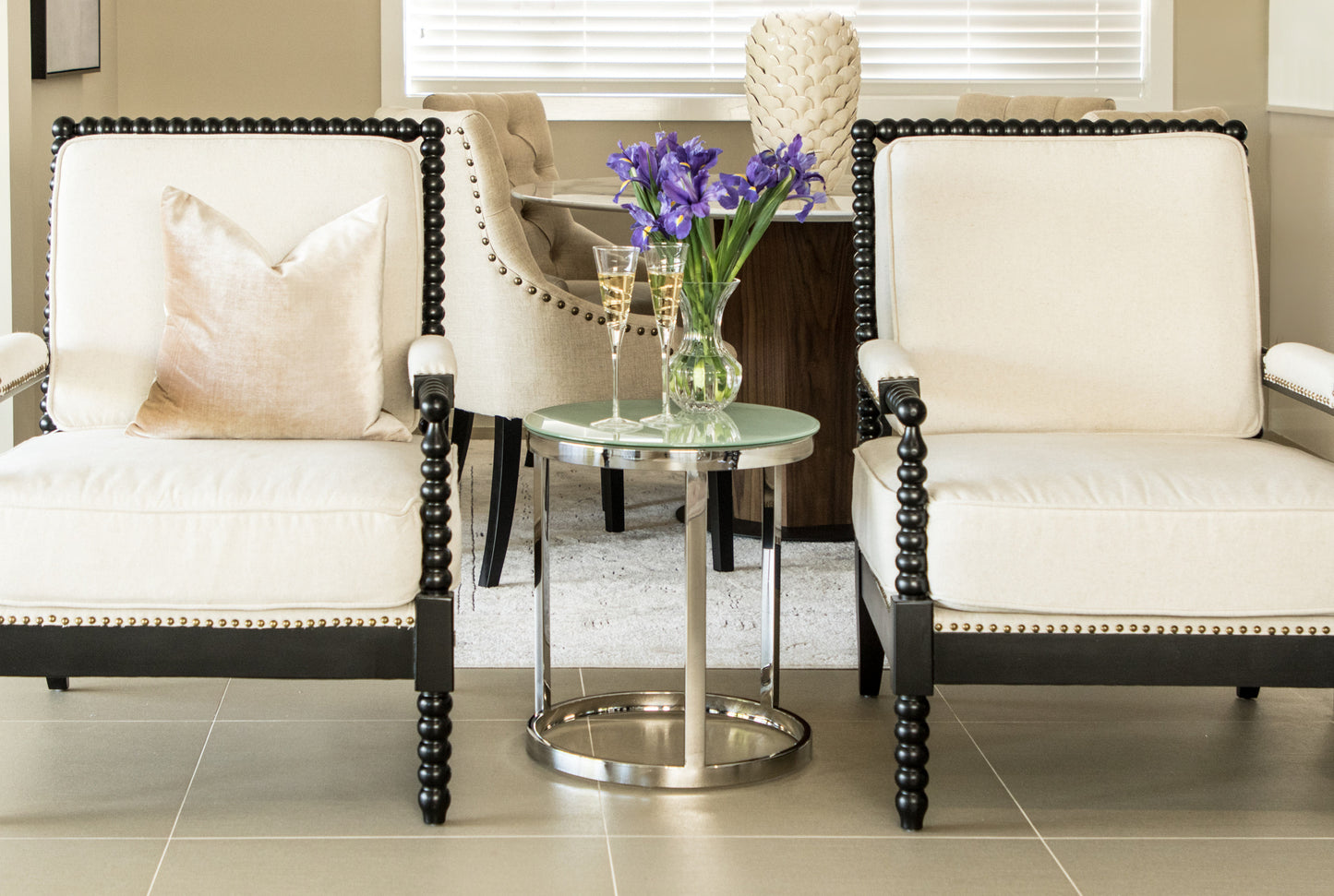 Tela Polished Stainless Steel Side Table with White or Clear Tempered Glass Top