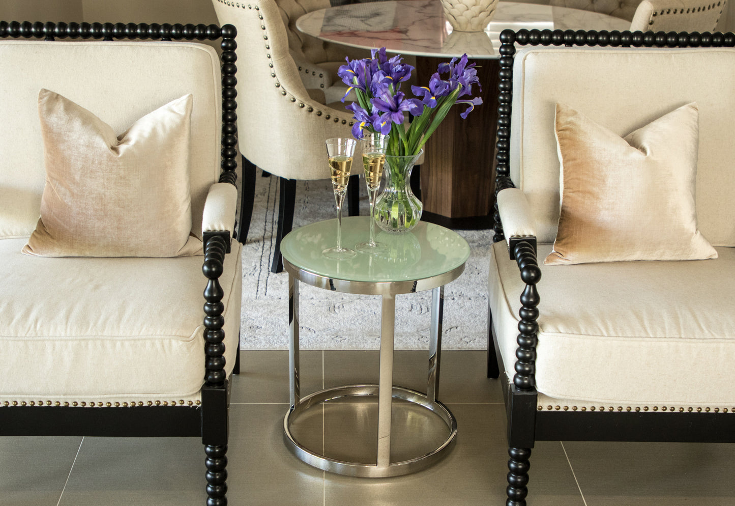 Tela Polished Stainless Steel Side Table with White or Clear Tempered Glass Top