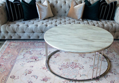 Daryan Mirror Polished Stainless Steel Coffee Table with White Marble Top (pick up only , Display item )