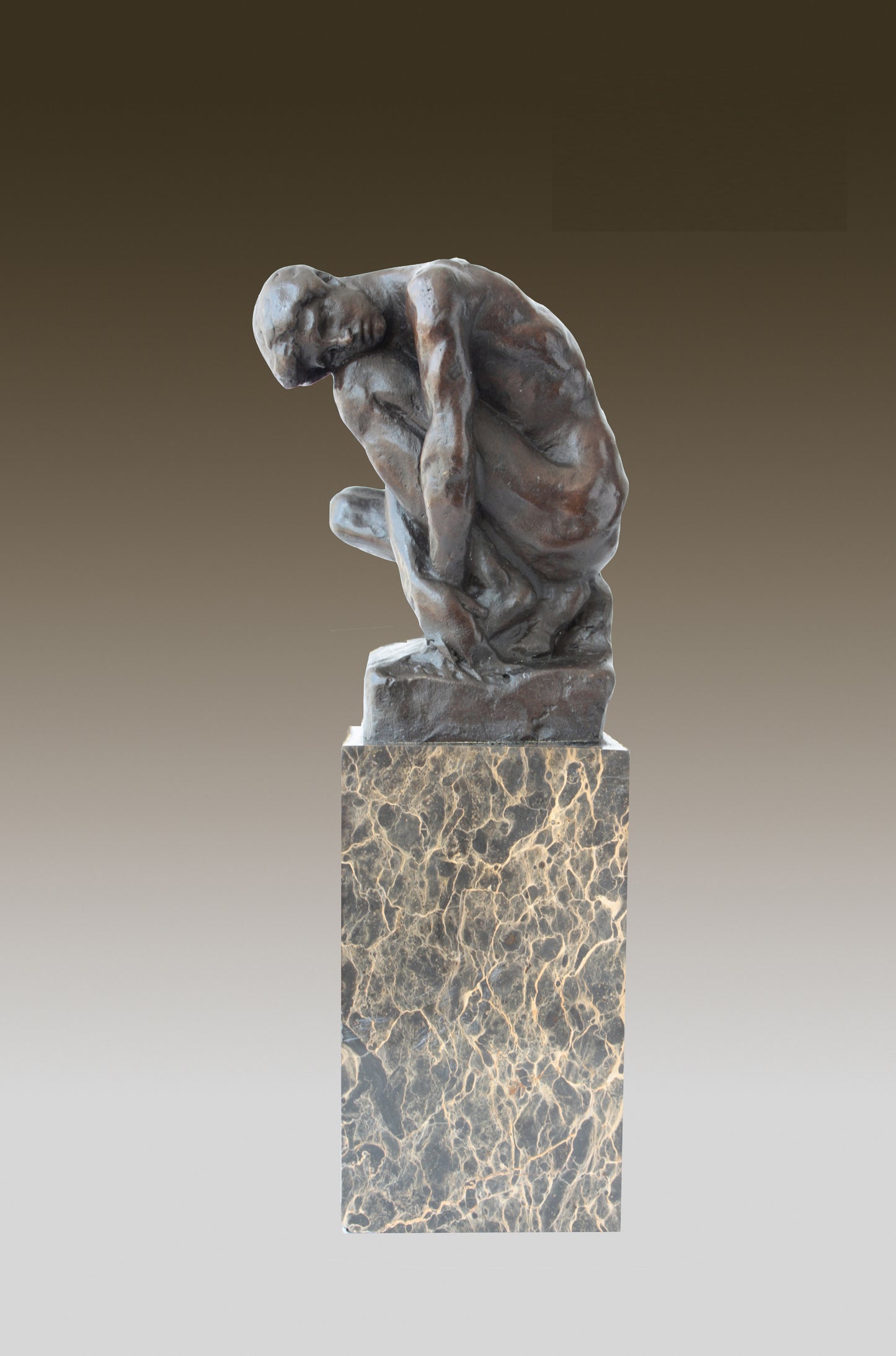 Nude  Male Seated Man, Style of Rodin On Marble Base