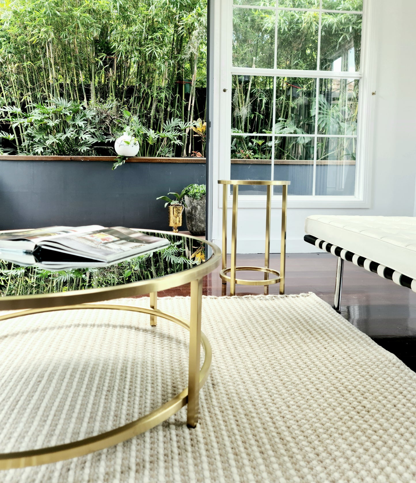 Dyako Gold Stainless Steel Side Table with Mirror Top